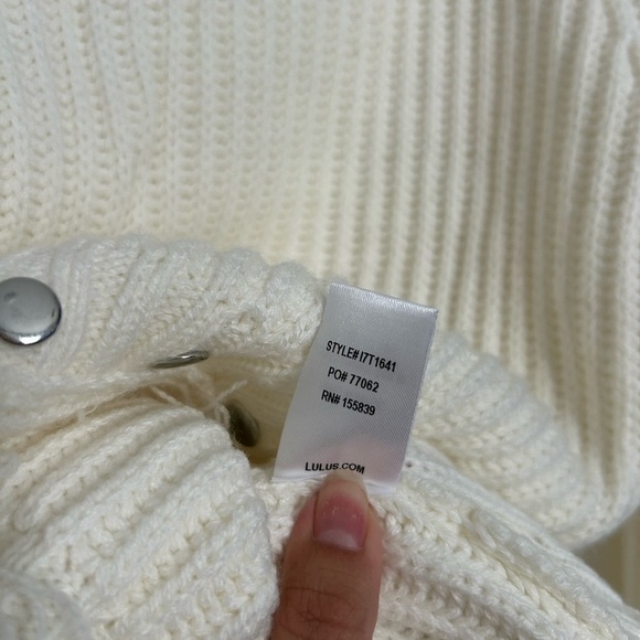 Lulus Freethinker Cream Studded Fringe Cropped Turtleneck Sweater large - Picture 10 of 15